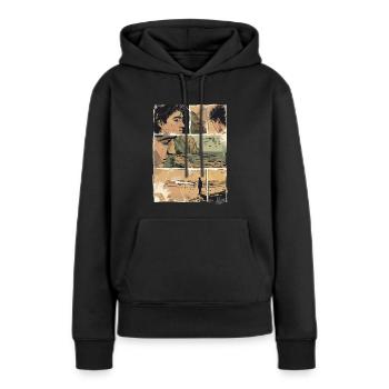 Bande dessinée de la solitude sur la plage - Sweat à capuche Premium bio Femme - noir - Devant - Julia (174cm)