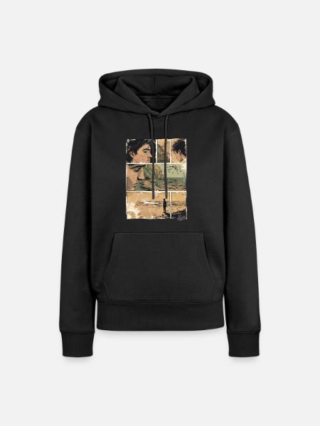 Comic der Einsamkeit am Strand - Frauen Premium Bio Hoodie - Schwarz
