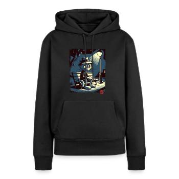 Une nuit au parc et un chat mélancolique - Sweat à capuche Premium bio Femme - noir - Devant - Julia (174cm)