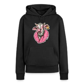 modische Mode-Kuh in pinker Jacke - Frauen Premium Bio Hoodie - Schwarz - Vorne - Julia (174cm)