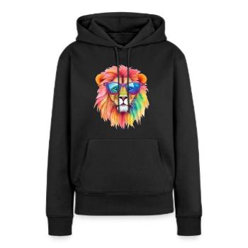 Colorful cool lion with sunglasses - Women’s Premium Organic Hoodie - black - Front - Julia (174cm)