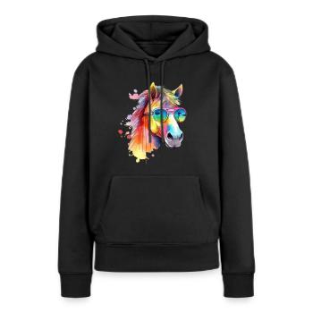 Buntes cooles Pferd mit Sonnenbrille - Frauen Premium Bio Hoodie - Schwarz - Vorne - Julia (174cm)