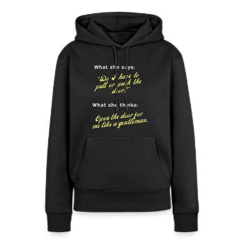 Ouvrez-le comme un gentleman! - Sweat à capuche Premium bio Femme - noir - Devant - Julia (174cm)