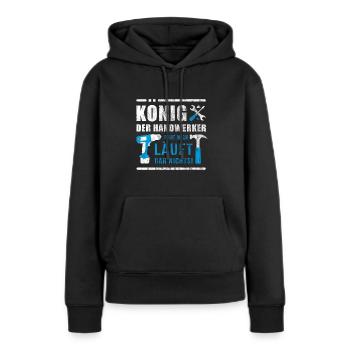 Roi des artisans | Cadeau de chantier de construction artisanale - Sweat à capuche Premium bio Femme - noir - Devant - Julia (174cm)