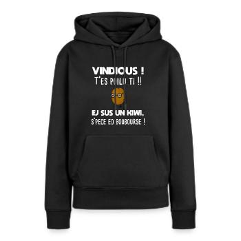Vindious, Humour Ch'tis Drôle et expression Cadeau - Sweat à capuche Premium bio Femme - noir - Devant - Julia (174cm)