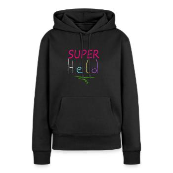 super-héros - Sweat à capuche Premium bio Femme - noir - Devant - Julia (174cm)