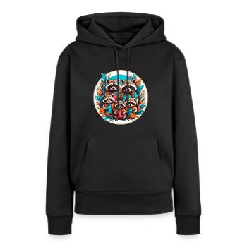Liebenswerte Waschbärfamilie. Lustige Waschbären - Frauen Premium Bio Hoodie - Schwarz - Vorne - Julia (174cm)