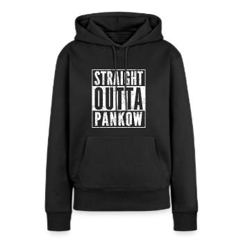 STRAIGHT OUTTA PANKOW Chemise drôle de Berlin - Sweat à capuche Premium bio Femme - noir - Devant - Julia (174cm)