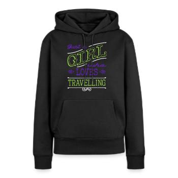 bus hiking travel agent tent sea fly couple - Frauen Premium Bio Hoodie - Schwarz - Vorne - Julia (174cm)