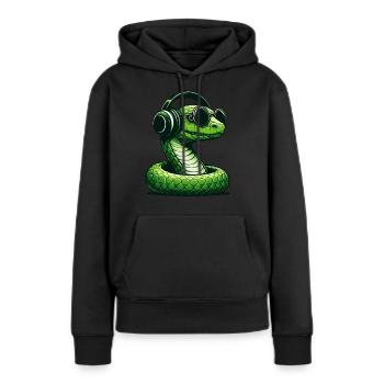 Serpent avec lunettes de soleil et écouteurs - Sweat à capuche Premium bio Femme - noir - Devant - Julia (174cm)