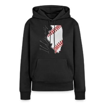 Illinois (États-Unis) | Vrai baseball | Script de carte - Sweat à capuche Premium bio Femme - noir - Devant - Julia (174cm)