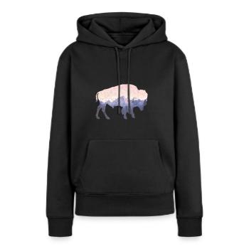 Bison used look - Frauen Premium Bio Hoodie - Schwarz - Vorne - Julia (174cm)