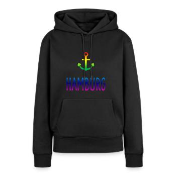 CSD Hamburg, ancre Rainbow Gay - Sweat à capuche Premium bio Femme - noir - Devant - Julia (174cm)