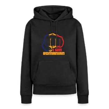 Roumanie - Sweat à capuche Premium bio Femme - noir - Devant - Julia (174cm)