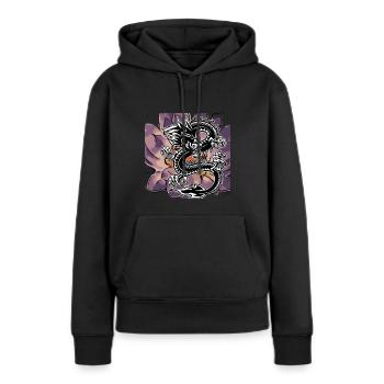 Dragon créatures fabuleuses avec lotus fleurs japonais - Sweat à capuche Premium bio Femme - noir - Devant - Julia (174cm)