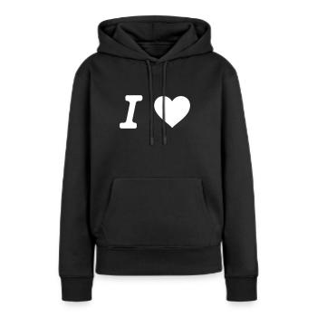 J'aime - Sweat à capuche Premium bio Femme - noir - Devant - Julia (174cm)