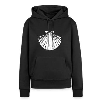 Chemin - Pétoncle - Pèlerinage - Santiago - Sweat à capuche Premium bio Femme - noir - Devant - Julia (174cm)