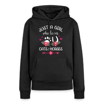 Juste Une Fille Qui Aime Les Chats Et Les Chevaux - Sweat à capuche Premium bio Femme - noir - Devant - Julia (174cm)