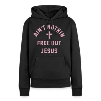 Nichts kostet frei, Jesus - Frauen Premium Bio Hoodie - Schwarz - Vorne - Julia (174cm)