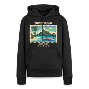 Polynesien Bora Bora Vintage Reisemarke - Frauen Premium Bio Hoodie - Schwarz - Vorne - Julia (174cm)