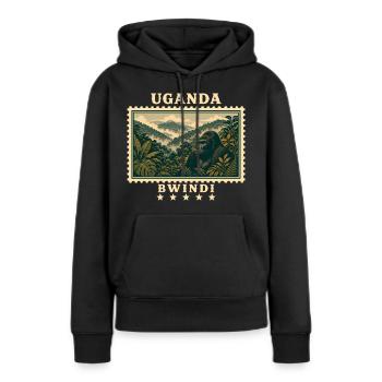 Marque de voyage vintage Uganda Bwindi - Sweat à capuche Premium bio Femme - noir - Devant - Julia (174cm)