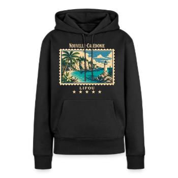 Neukaledonien Lifou Vintage Reisemarke - Frauen Premium Bio Hoodie - Schwarz - Vorne - Julia (174cm)