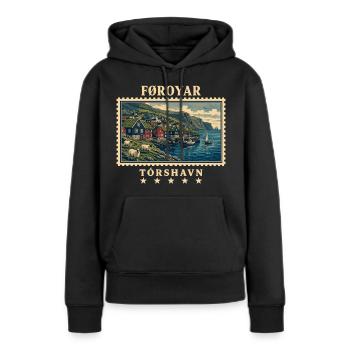 Färöer Tórshavn Vintage Reisemarke - Frauen Premium Bio Hoodie - Schwarz - Vorne - Julia (174cm)