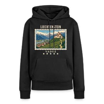 Liechtenstein Vaduz Vintage Reisemarke - Frauen Premium Bio Hoodie - Schwarz - Vorne - Julia (174cm)