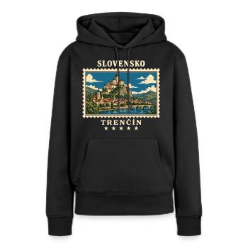 Slowakei Trenčín Vintage Reisemarke - Frauen Premium Bio Hoodie - Schwarz - Vorne - Julia (174cm)