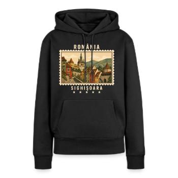 Rumänien Sighișoara Vintage Reisemarke - Frauen Premium Bio Hoodie - Schwarz - Vorne - Julia (174cm)