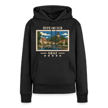 Österreich Graz Vintage Reisemarke - Frauen Premium Bio Hoodie - Schwarz - Vorne - Julia (174cm)