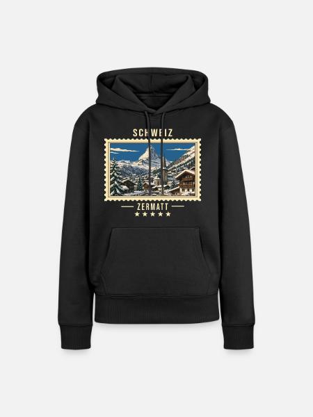 Schweiz Zermatt Winter Vintage Reisemarke - Frauen Premium Bio Hoodie - Schwarz
