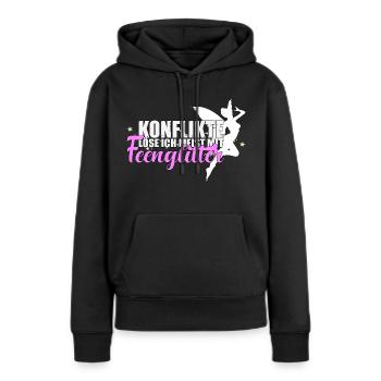 Probleme löse ich meist mit Feenglitter Spruch - Frauen Premium Bio Hoodie - Schwarz - Vorne - Julia (174cm)
