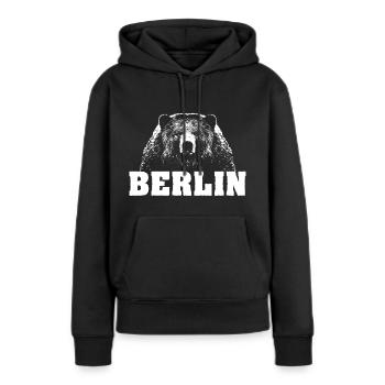 Ours de Berlin - Sweat à capuche Premium bio Femme - noir - Devant - Julia (174cm)