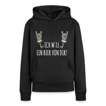 Pommesgabel Spruch Ich Will Ein Bier Von Dir - Frauen Premium Bio Hoodie - Schwarz - Vorne - Julia (174cm)