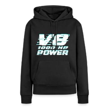 V8 - Sweat à capuche Premium bio Femme - noir - Devant - Julia (174cm)