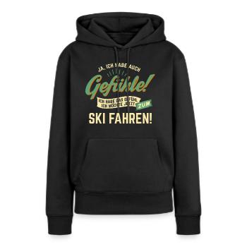 Gefuehle - ich moechte Sport - Ski! - RAHMENLOS - Frauen Premium Bio Hoodie - Schwarz - Vorne - Julia (174cm)