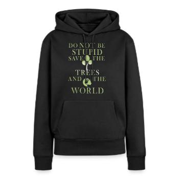 Rette die Baeume und die Welt - Frauen Premium Bio Hoodie - Schwarz - Vorne - Julia (174cm)