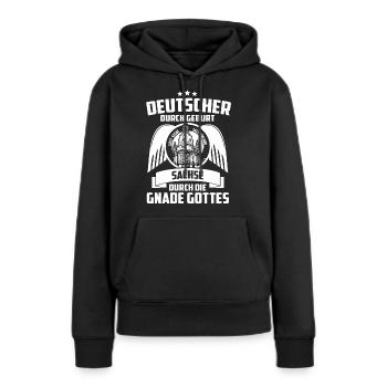 SACHSE DURCH DIE GNADE GOTTES - SACHSEN - GESCHENK - Frauen Premium Bio Hoodie - Schwarz - Vorne - Julia (174cm)