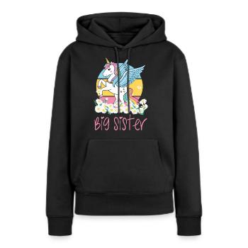 Große Schwester Einhorn Schwester - Frauen Premium Bio Hoodie - Schwarz - Vorne - Julia (174cm)