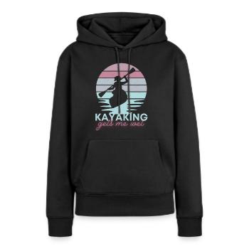 Le kayak me mouille - Sweat à capuche Premium bio Femme - noir - Devant - Julia (174cm)