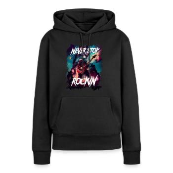 Never Stop Rockin' - Frauen Premium Bio Hoodie - Schwarz - Vorne - Julia (174cm)