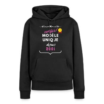 certifiée modèle unique depuis 2001 - Sweat à capuche Premium bio Femme - noir - Devant - Julia (174cm)