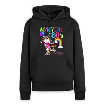 Licorne Magique Années 80 Cadeau Humour - Sweat à capuche Premium bio Femme - noir - Devant - Julia (174cm)