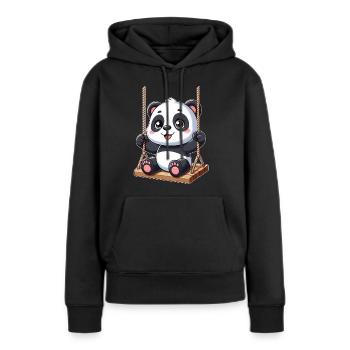 Panda sur balançoire aire de jeux amusante - Sweat à capuche Premium bio Femme - noir - Devant - Julia (174cm)
