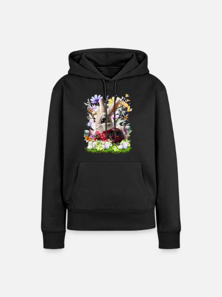 Osterhase im Blumenfeld - Frauen Premium Bio Hoodie - Schwarz