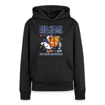 Der Staat Hat Hunger Pelikan - Frauen Premium Bio Hoodie - Schwarz - Vorne - Julia (174cm)
