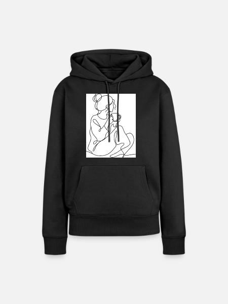 Kaffeepause Linienkunst - Frauen Premium Bio Hoodie - Schwarz