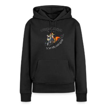 Immer motorisiert – aus Liebe zum Motorrad - Frauen Premium Bio Hoodie - Schwarz - Vorne - Julia (174cm)