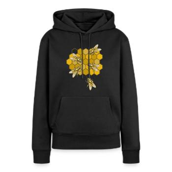 Abeilles sur nid d'abeille - Sweat à capuche Premium bio Femme - noir - Devant - Julia (174cm)